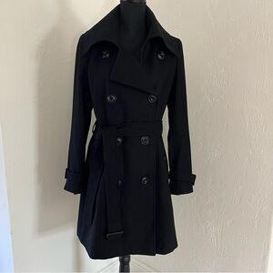 New York & Company Wool Blend Trench Coat Double Breasted Black Size 8 Belted